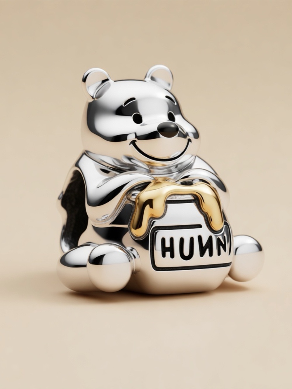 Pandora Silver Bear Charm with Gold Honey Accent